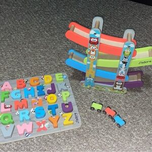 J’Adore Vibrant wooden ABC Alphabet Puzzle and animal racer track toy set